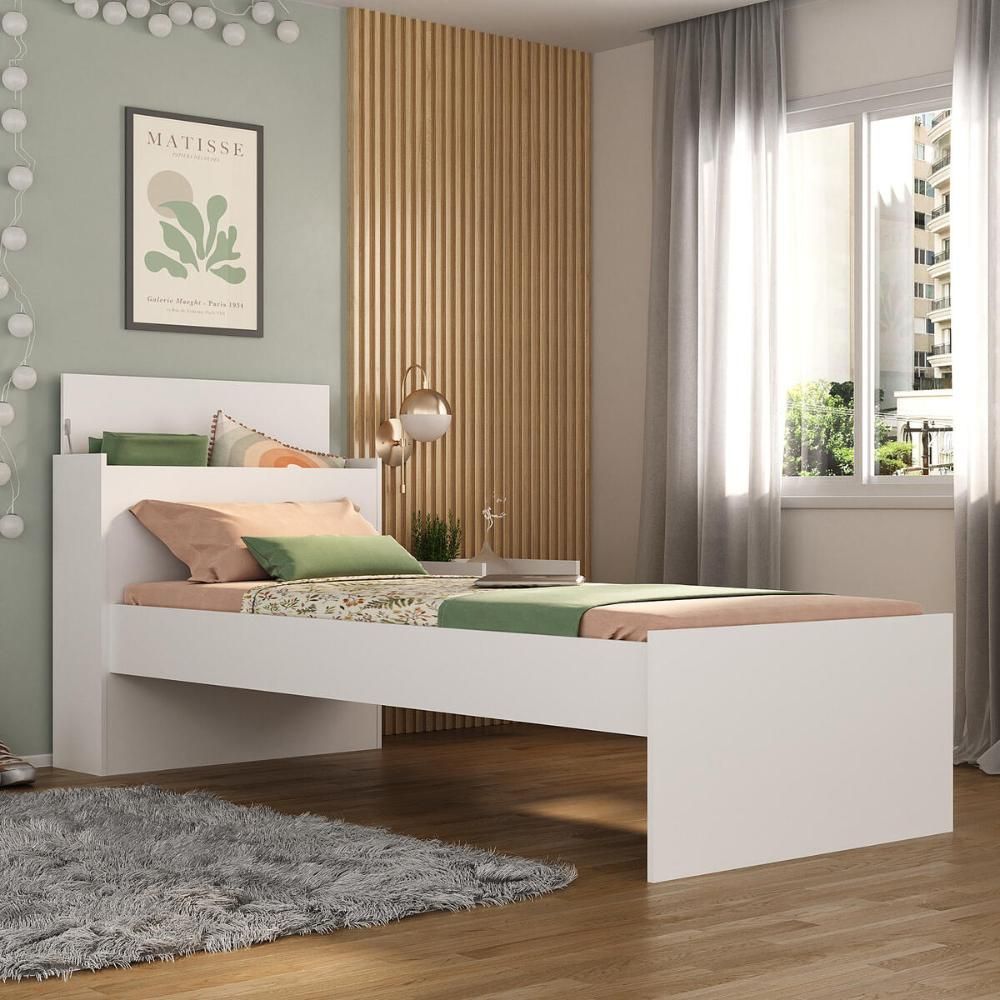Encontraproduto.com.br - Cama De Solteiro Com Colchão Incluso E Baú Embutido Multimóveis Mp4232 Branco Branco
