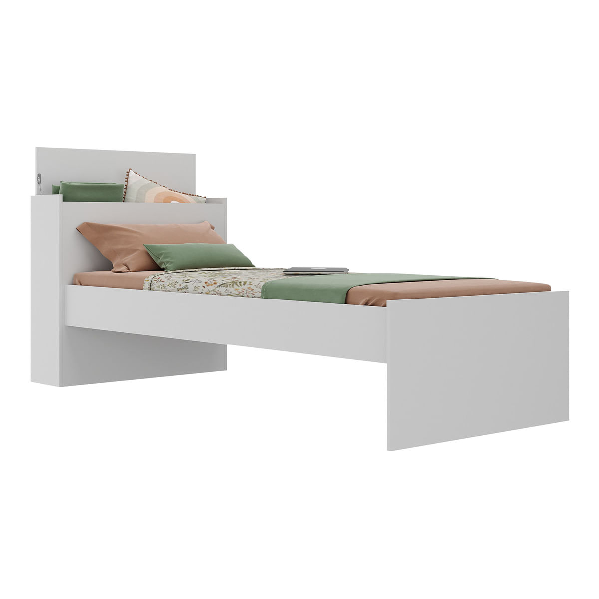 Encontraproduto.com.br - Cama De Solteiro Com Colchão Incluso E Baú Embutido Multimóveis Mp4232 Branco Branco