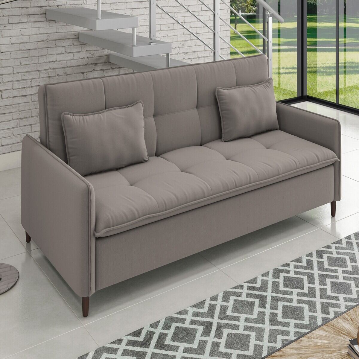 Encontraproduto.com.br - Sofá Cama Reclinável 3 Lugares E Almofadas Inclusas Multimóveis Cr45239 Bege Bege