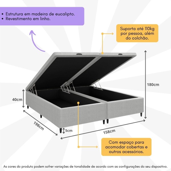Encontraproduto.com.br - Base Cama Box Baú Queen para Colchão 158x188cm Multimóveis CR35238 Cinza