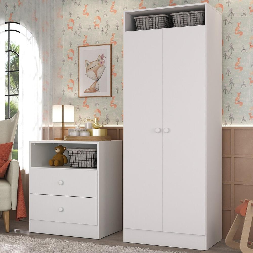 Encontraproduto.com.br - Guarda-roupas 2 Portas Com Cômoda E 2 Gavetas Brownie Multimóveis Bb4046 Branco Branco