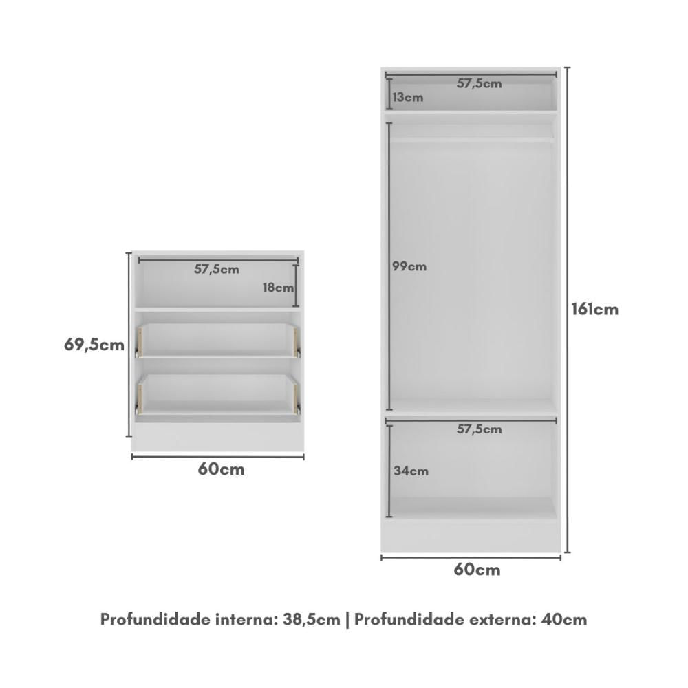 Encontraproduto.com.br - Guarda-roupas 2 Portas Com Cômoda E 2 Gavetas Brownie Multimóveis Bb4046 Branco Branco