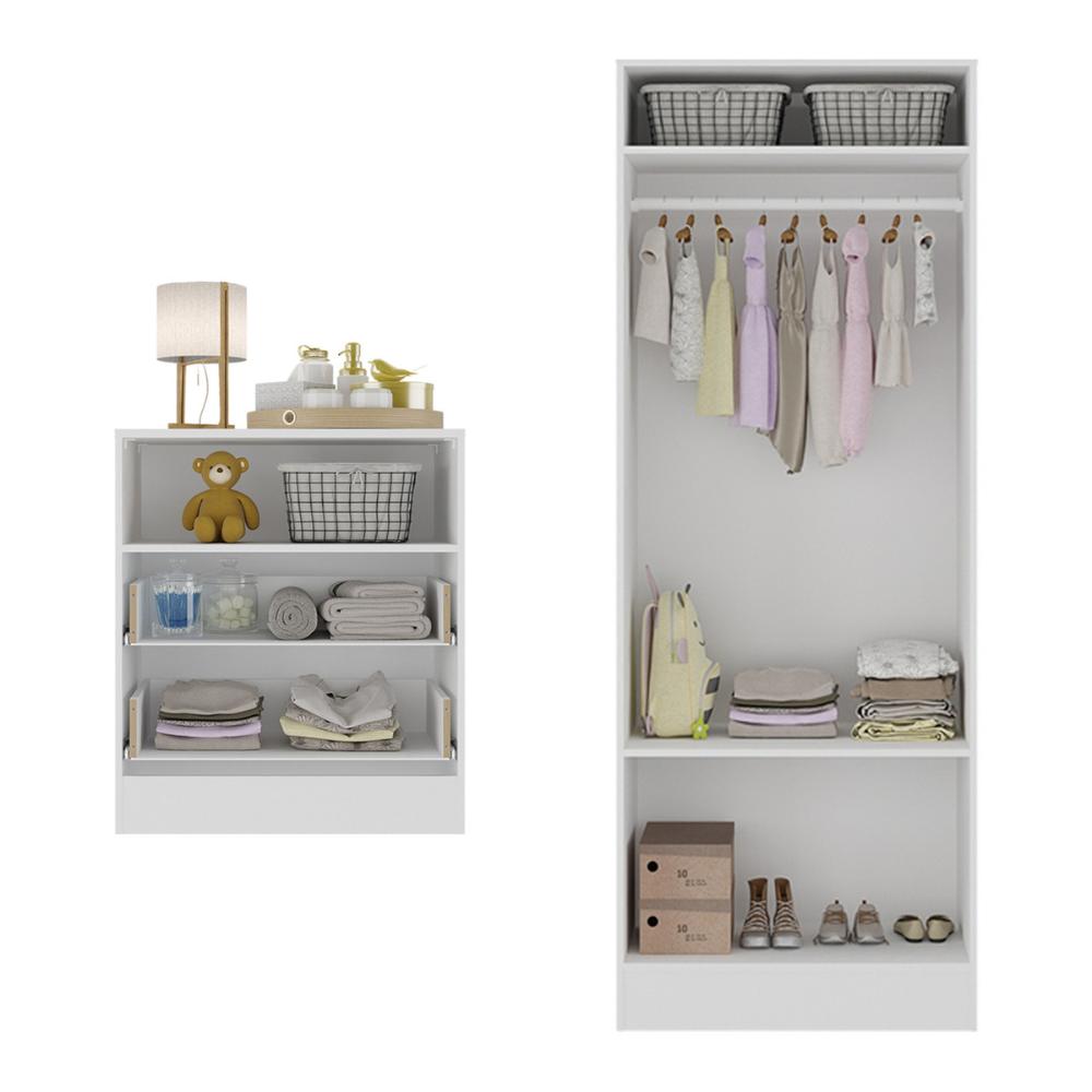 Encontraproduto.com.br - Guarda-roupas 2 Portas Com Cômoda E 2 Gavetas Brownie Multimóveis Bb4046 Branco Branco