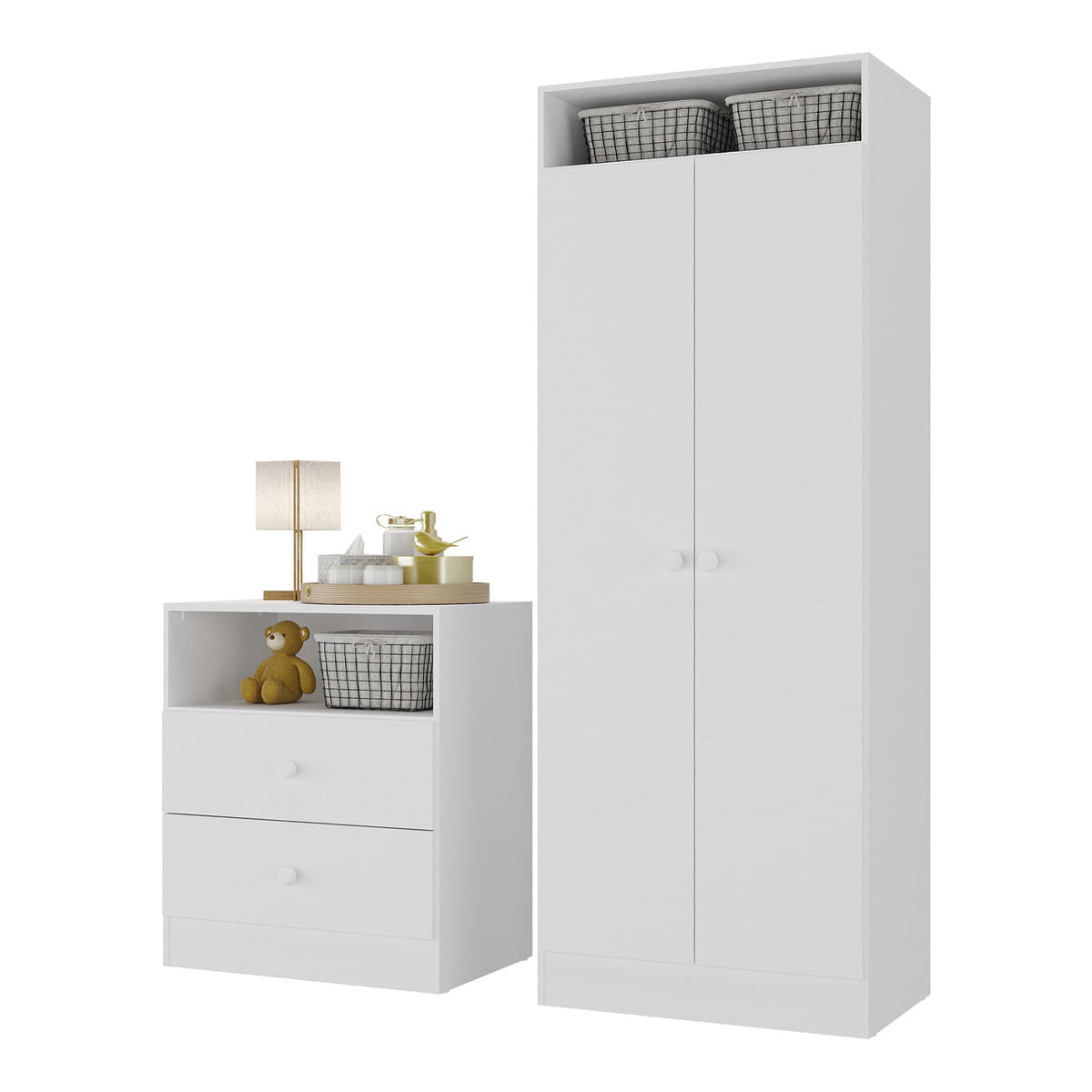 Encontraproduto.com.br - Guarda-roupas 2 Portas Com Cômoda E 2 Gavetas Brownie Multimóveis Bb4046 Branco Branco