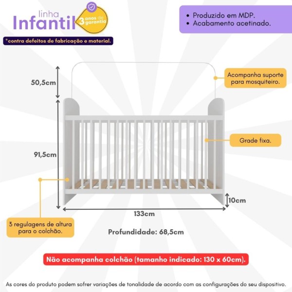 Encontraproduto.com.br - Berço Para Colchão 60x130cm Sonho Multimóveis Bb0515 Branco Branco