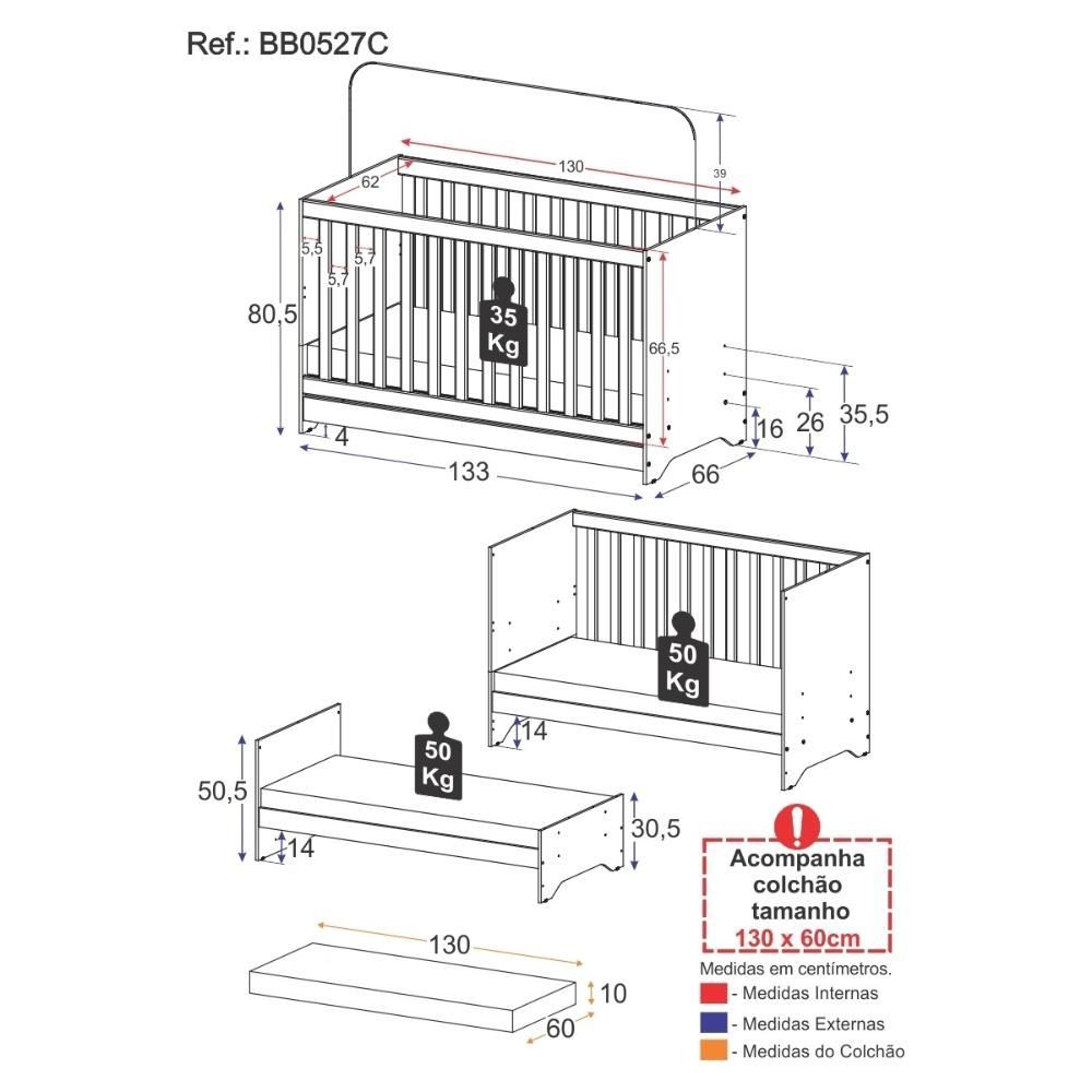 Encontraproduto.com.br - Berço 3 em 1 com Colchão Incluso Pipoca Multimóveis BB0527C Branco