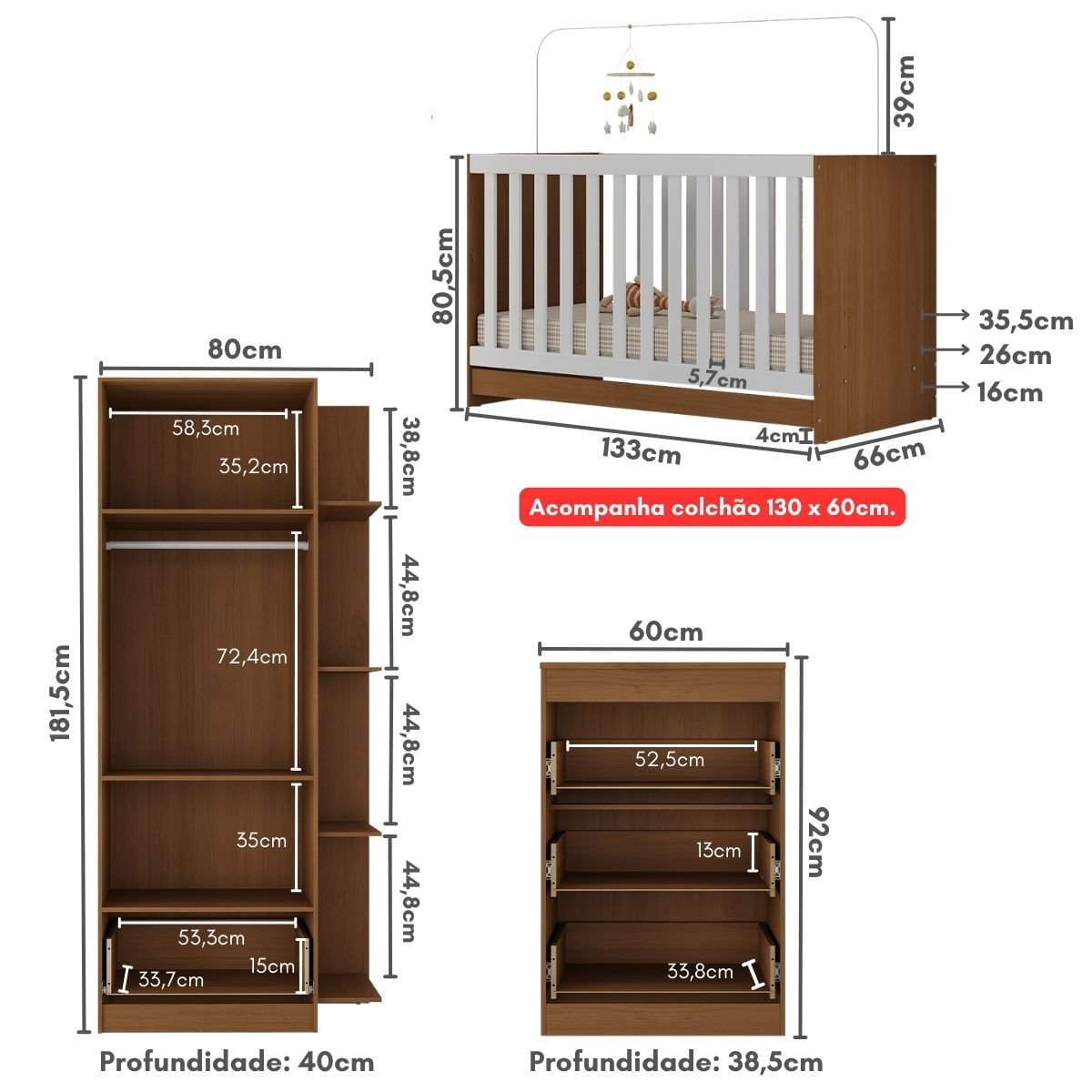 Encontraproduto.com.br - Quarto Infantil Com Colchão Doce De Leite Multimóveis Mp4238 Cor Madeirado/branco
