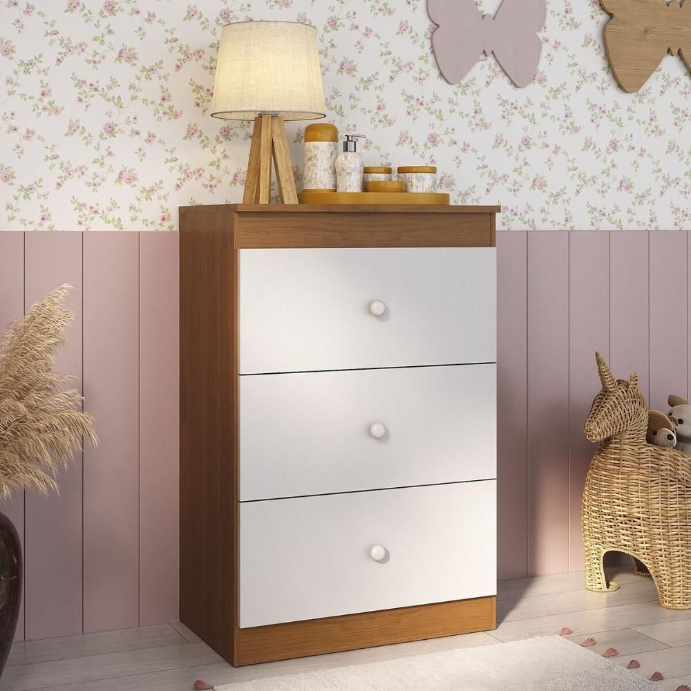 Encontraproduto.com.br - Cômoda Infantil com 3 Gavetas Doce de Leite Multimóveis MP2676 Madeirado/Branco