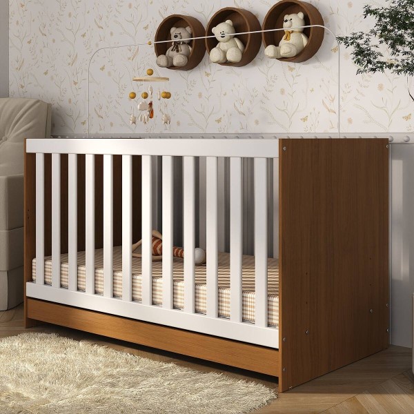 Encontraproduto.com.br - Berço 3 em 1 para Colchão 130 x 60cm Doce de Leite Multimóveis MP0527R Madeirado/Branco