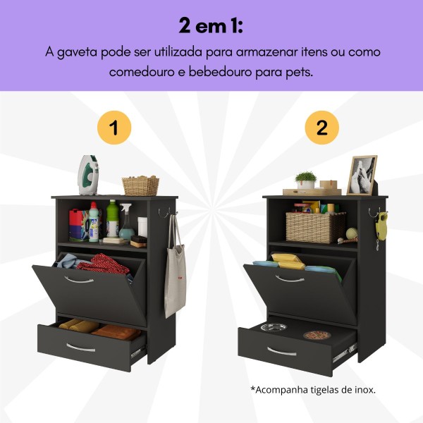 Encontraproduto.com.br - Balcão de Lavanderia Multiuso 1 Porta 1 Gaveta Multimóveis MP5057 Preto