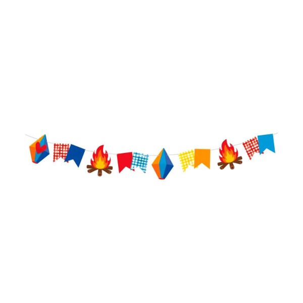 Enfeite Festa Junina Bandeirinhas Papel Xadrez Com Balão e Fogueira 1,8 metros -