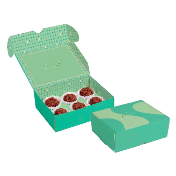 Encontraproduto.com.br - Caixa Para 6 Brigadeiros Com Hostamping Pistache 13X10,6X4,5Xcm 10 Unidades CROMUS