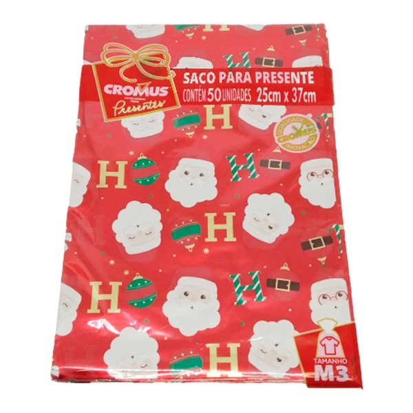 Encontraproduto.com.br - Saco P/ Presente Tema Natal Pacote C/ 50 Unidades 25x37cm Modelos Sortidos Cromus Embalagem