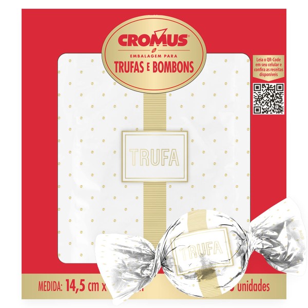 Encontraproduto.com.br - Embalagem Para Trufas e Bombons Petit Poá Branco/Ouro 14,5X15,5CM 100 Unidades 12500076 CROMUS