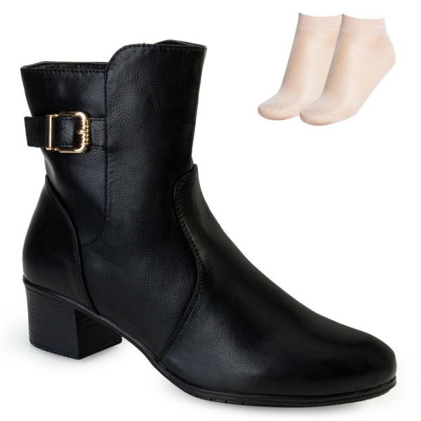 Bota Cano Baixo Flat Pink Moon e Meia MC23 72075 Preto