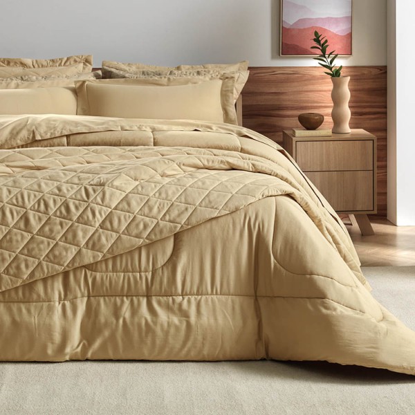 Encontraproduto.com.br - Edredom Queen 300 Fios 100% Algodão Bossa Dourado