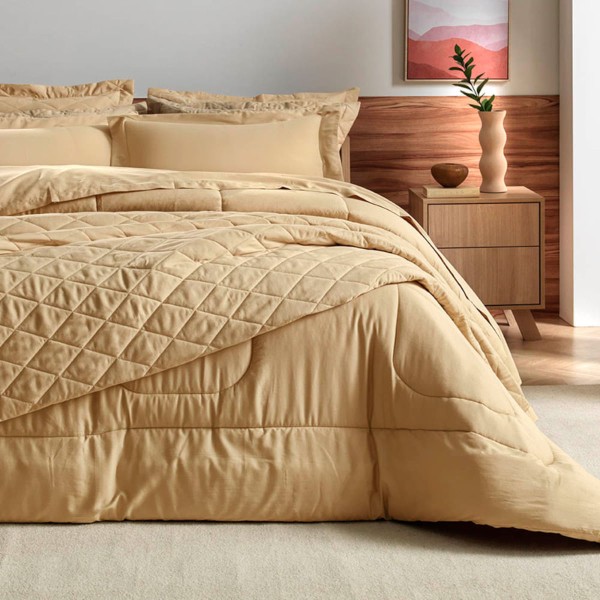 Encontraproduto.com.br - Edredom Queen 300 Fios 100% Algodão Bossa Dourado
