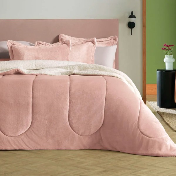 Encontraproduto.com.br - Edredom de Microfibra Queen Karsten com Porta Travesseiro Sonata Rosé Natural