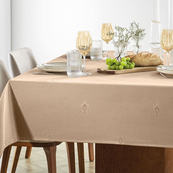 Encontraproduto.com.br - Toalha de Mesa Retangular 8 Lugares Easy Wash Desirée Taupe