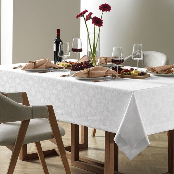 Encontraproduto.com.br - Toalha de Mesa Retangular 12 Lugares Easy Wash Victória Branco