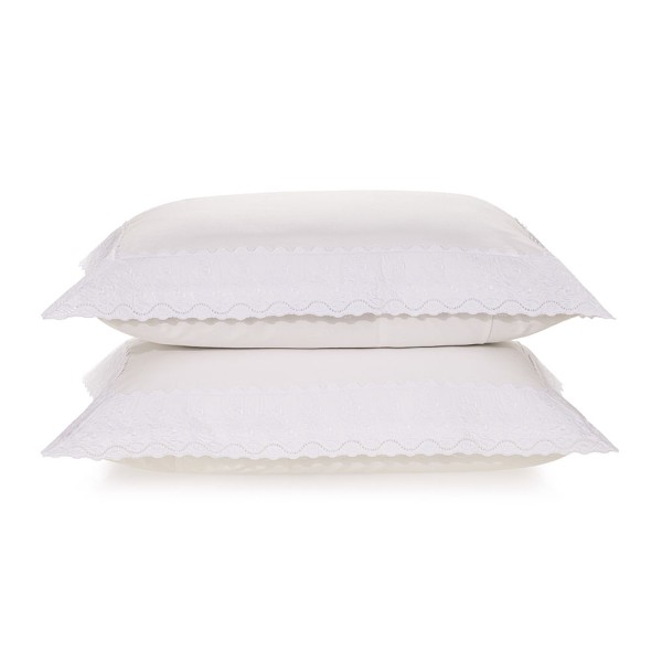 Fronha 2 Peças 200 Fios Bordado Antônia Branco/Branco