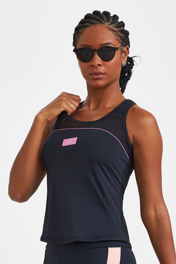 Encontraproduto.com.br - Regata Light com Tule e Trançado Preto
