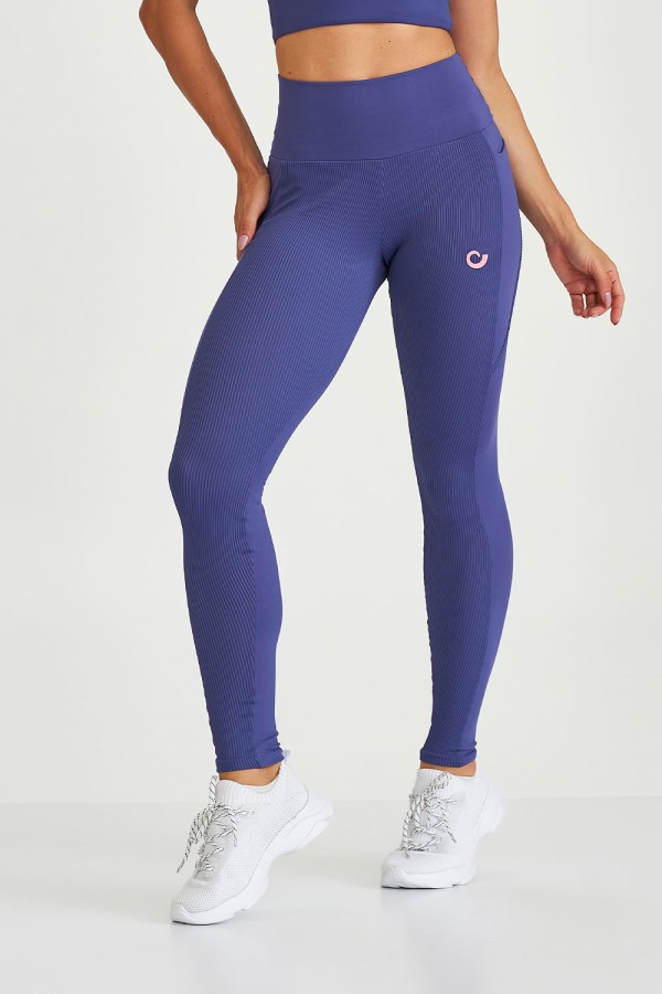 Legging NZ com Bolso e Detalhe em Canelado Roxo Netuno