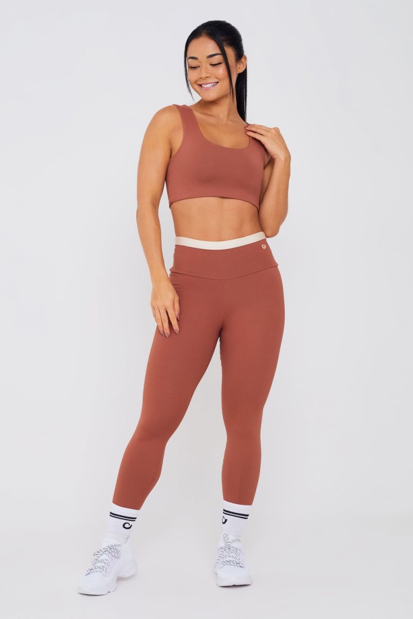 Legging NZ com Detalhe no Cós Marrom Bronze