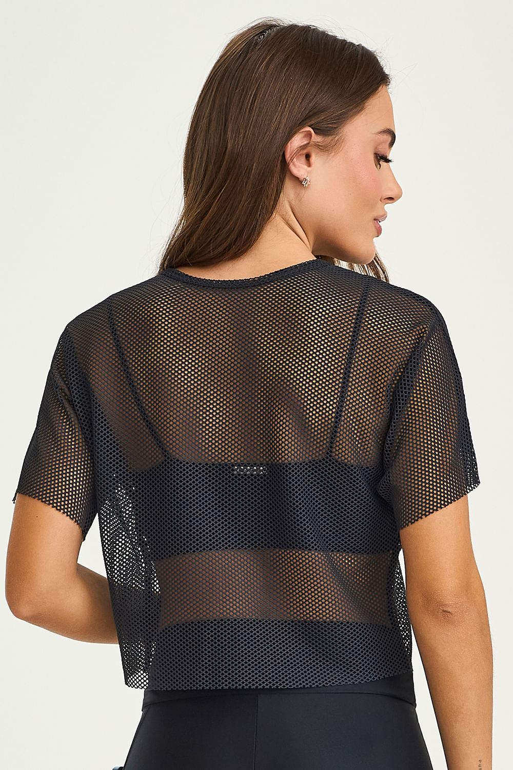 Encontraproduto.com.br - Cropped Tela Respirável Com Aplicação Preto