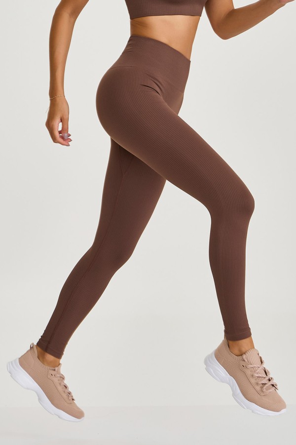 Legging sem Costura Canelada Marrom Capuccino