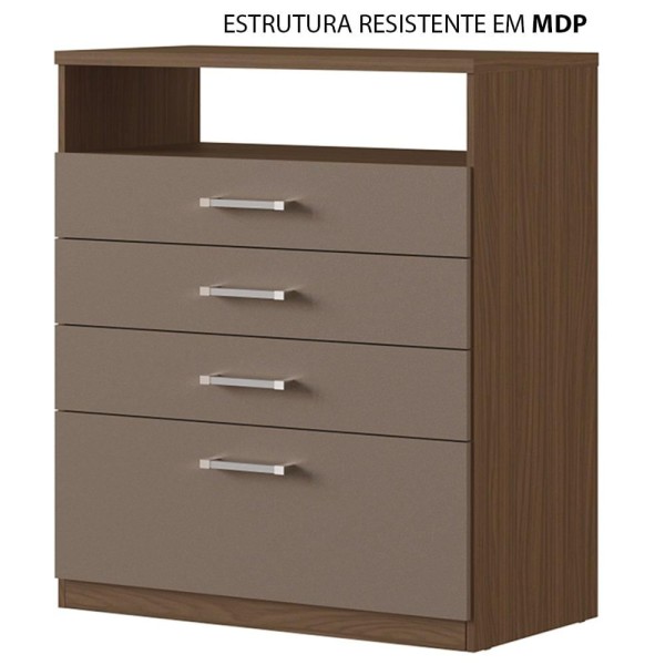 Encontraproduto.com.br - Cômoda Édez Lupus, 4 Gavetas, Fendi e Nogueira