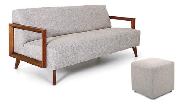 Conjunto De Sofá 3 Lugares E Puff Herval Hub, Veludo Bege