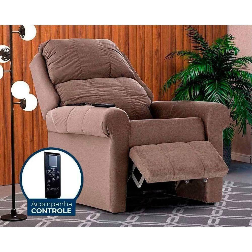 Poltrona Reclinável C/massagem P/ Sala Mh 1216 Two Way Suede Castor - Herval