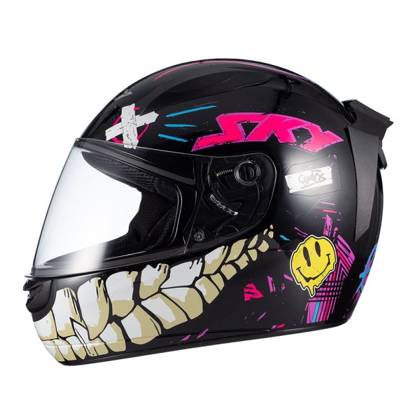 Capacete Sky Two Chaos Preto Fosco Transf Rosa