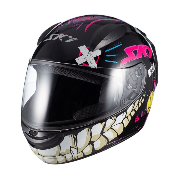 Encontraproduto.com.br - Capacete Sky Two Chaos Preto Fosco Transf Rosa
