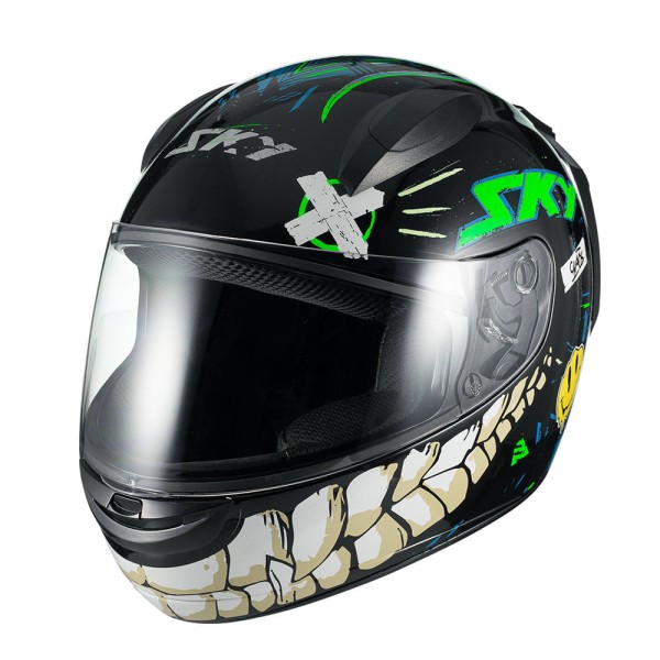 Encontraproduto.com.br - Capacete Sky Two Chaos Preto Fosco Transf Verde