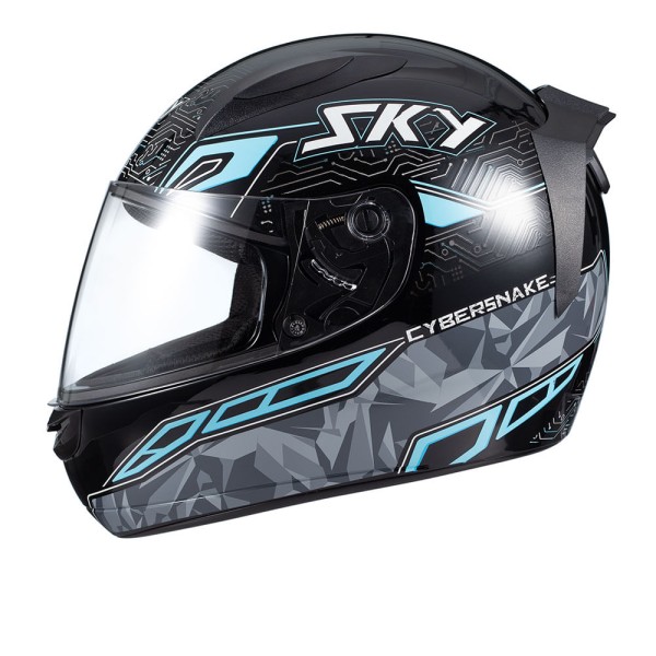 Capacete Sky Two Cyber Snake Preto Brilho Transf Azul
