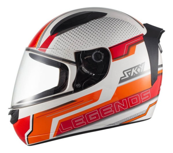 Capacete Sky Two Legends Branco Fosco Transf Laranja