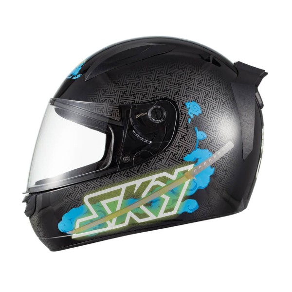 Capacete Sky Two Samurai Preto Brilho Transf Azul