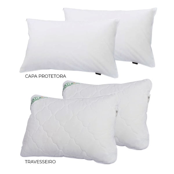 Encontraproduto.com.br - Kit 2 Travesseiro 50x70cm Berlim By Flamingo + 2 Capa Protetora de Travesseiro 50x70cm Domani