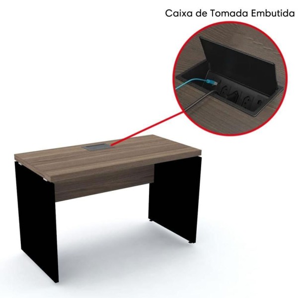 Encontraproduto.com.br - Mesa De Escritório Pé Painel Com Caixa De Tomada Pe40 Em Mdp 120 X 60 Cm Walnut Base Preta