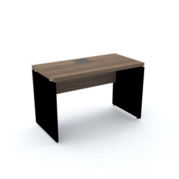 Encontraproduto.com.br - Mesa De Escritório Pé Painel Com Caixa De Tomada Pe40 Em Mdp 120 X 60 Cm Walnut Base Preta