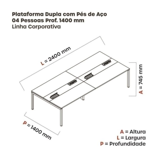Encontraproduto.com.br - Mesa De Plataforma Dupla Para 4 Pessoas Corporativa 120x140-4p Pdc12-14-4p Noce Naturalle-grafito