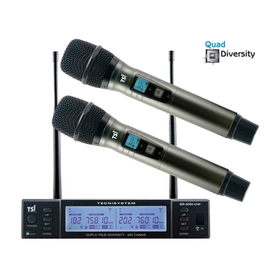 Encontraproduto.com.br - Microfone Sem Fio 600 Canais TSI BR8000 UHF - TSI
