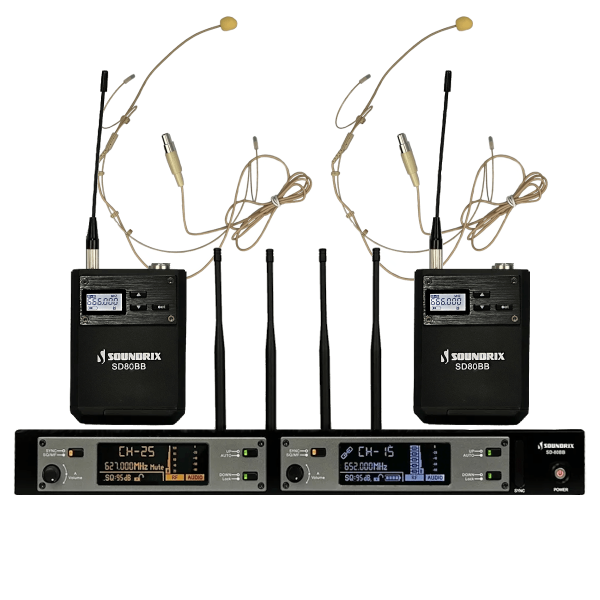 Encontraproduto.com.br - Microfone Sem Fio Duplo Profissional Headset UHF SD-80 BB - Soundrix