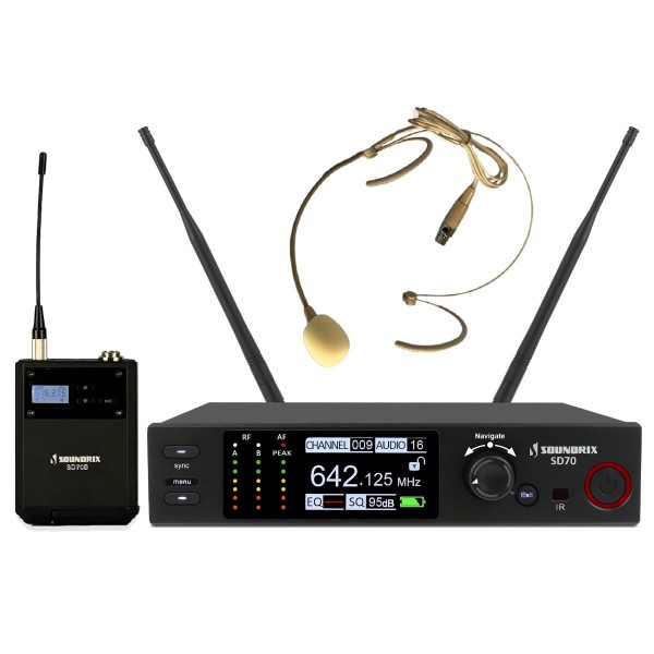 Encontraproduto.com.br - Microfone Sem Fio Profissional de Cabeça UHF SD-70 B - Soundrix