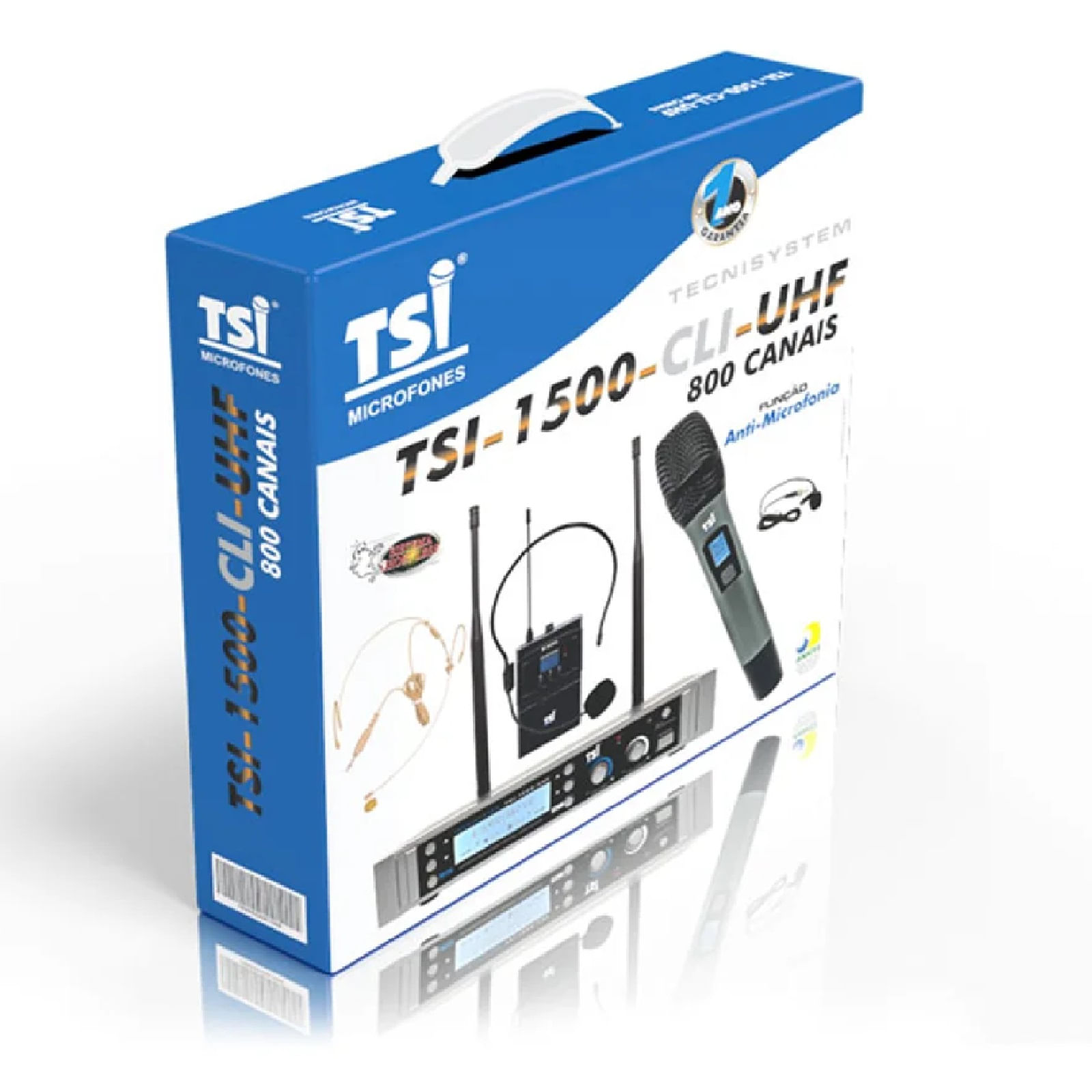 Encontraproduto.com.br - Microfone Sem Fio Duplo 800 Canais TSI-1500-CLI - TSI