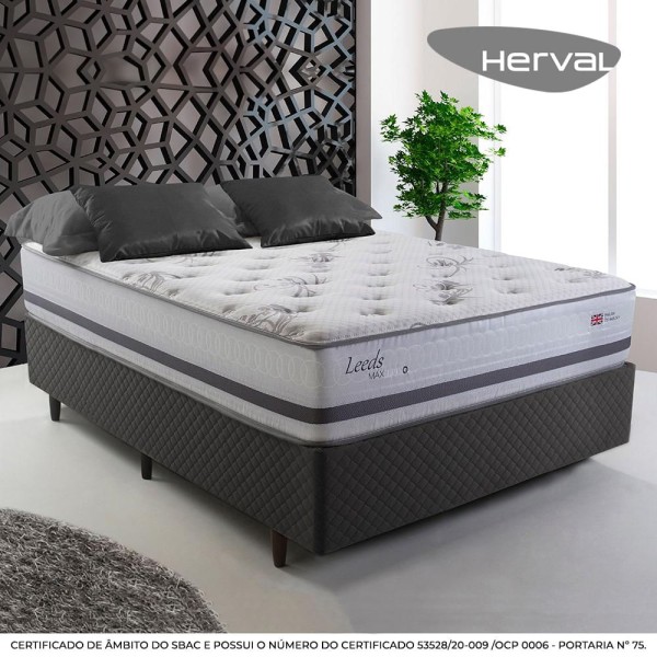 Cama Box Herval Casal Leeds, 69x138x188 cm, Molas Maxspring