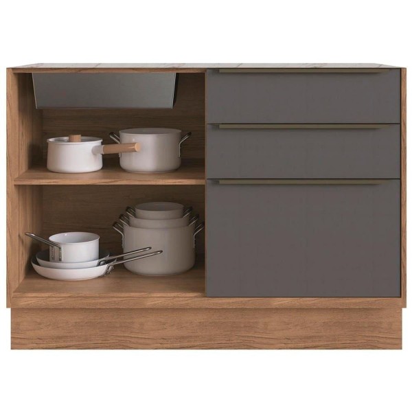 Cozinha Modulada Completa, 6 Peças 100% MDF, Édez Uno, Grafite e Louro Freijó