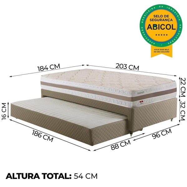 Encontraproduto.com.br - Bicama Box Solteirão e Cama Auxiliar Herval Amsterdã, Molas Ensacadas, 54x96x203 cm